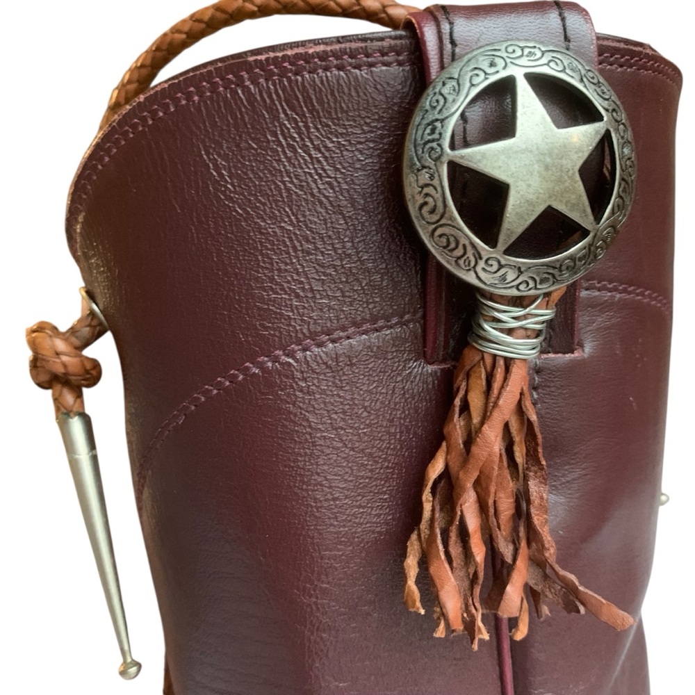 Leather Mini Bucket Bag by Justin Boots Western Star Concho VTG - Picture 2 of 11